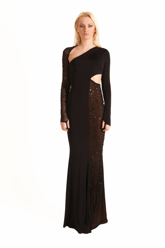 Beside Couture by Gemy - CPF12 3162 Embellished Long Sleeve Dress In Black