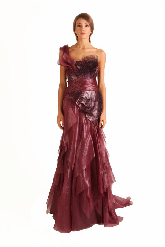 Beside Couture by Gemy - CPF12 3204 One Shoulder Tiered Gown In Red