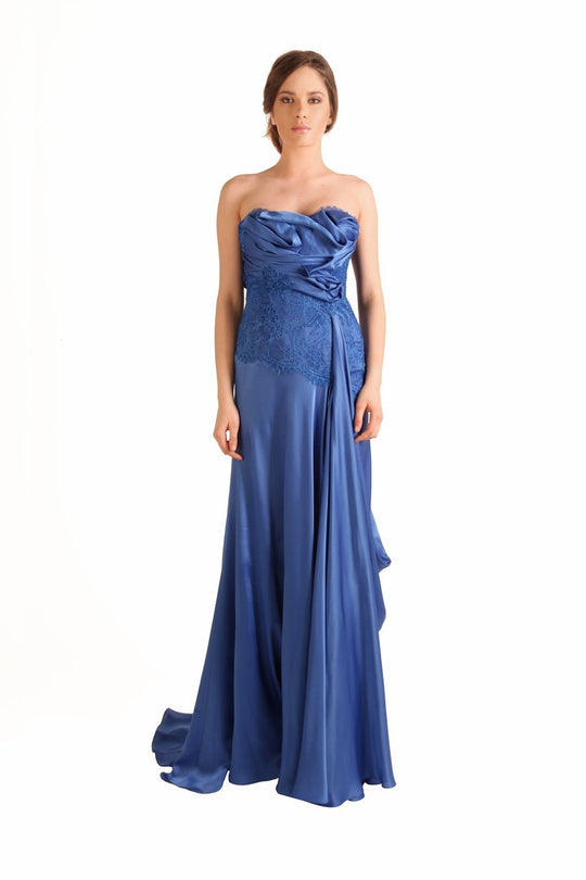 Beside Couture by Gemy - CPF12 3210 Ruched Strapless Gown In Blue
