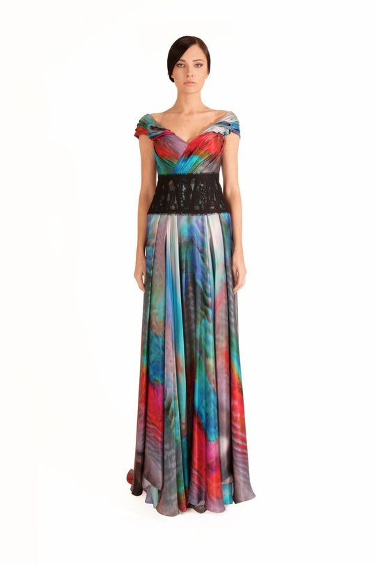 Beside Couture by Gemy - CPF12 3228 Multi-Colored Wide V-neck Dress In Multi-Color