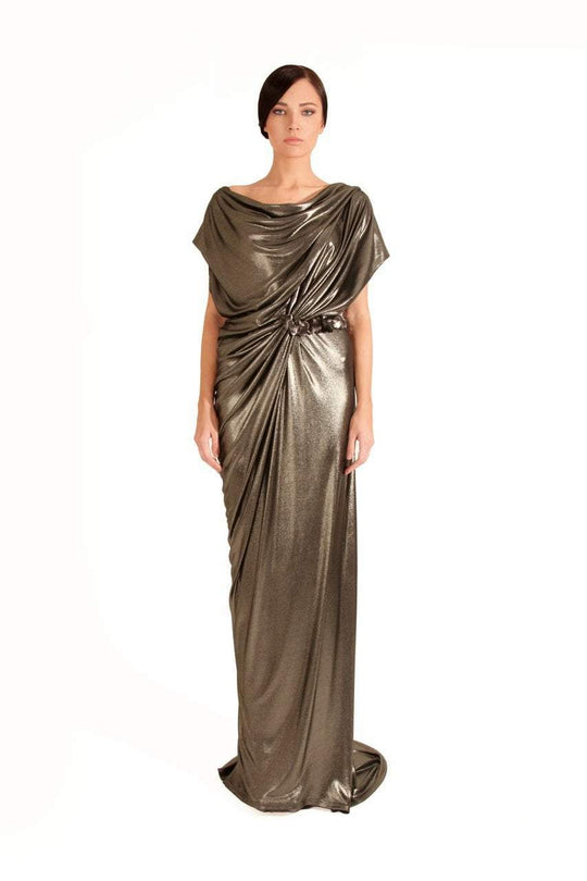 Beside Couture by Gemy - CPF12 3256 Ruched Draped Fitted Dress In Brown