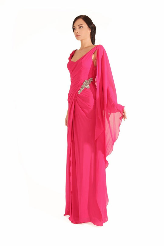 Beside Couture by Gemy - CPF12 3268 V-neck Draped Gown   In Pink
