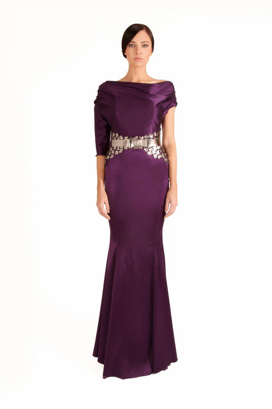 Beside Couture by Gemy - CPF12 3275 Applique Bateau Sheath Dress In Purple