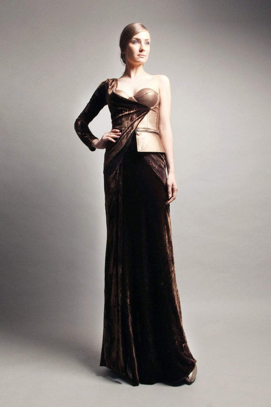 Beside Couture by Gemy - CPF13 3642 One Shoulder Sleeve Bustier Dress In Brown