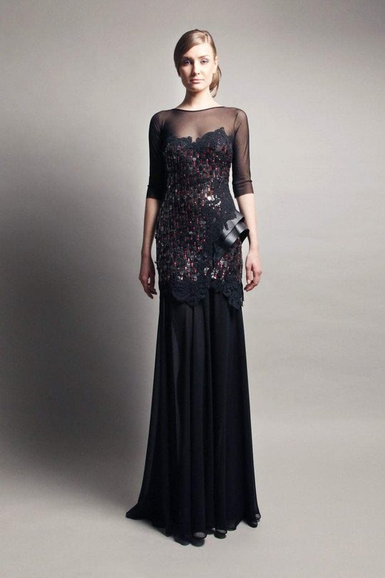 Beside Couture by Gemy - CPF13 3649 Sequined Lace Sheath Dress In Black