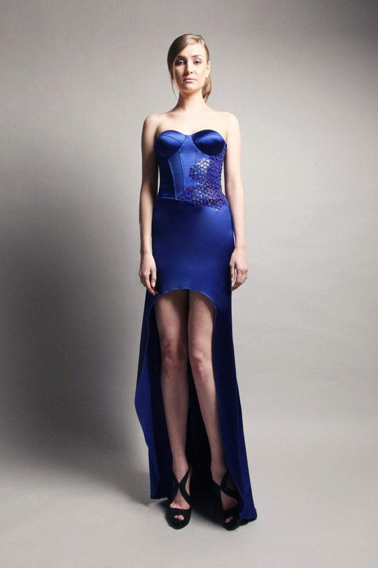 Beside Couture by Gemy - CPF13 3667 Applique Corset High Low Dress In Blue