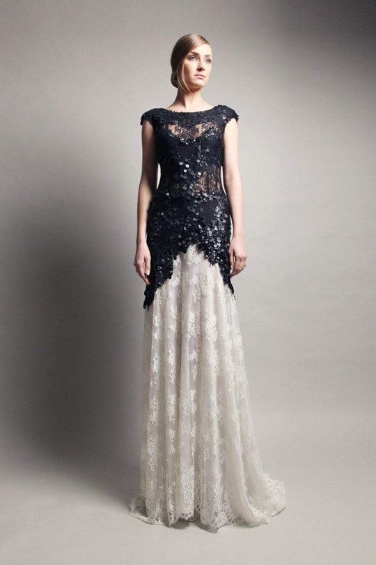 Beside Couture by Gemy - CPF13 3671 Lace Embellished Sheath Dress In Black and White