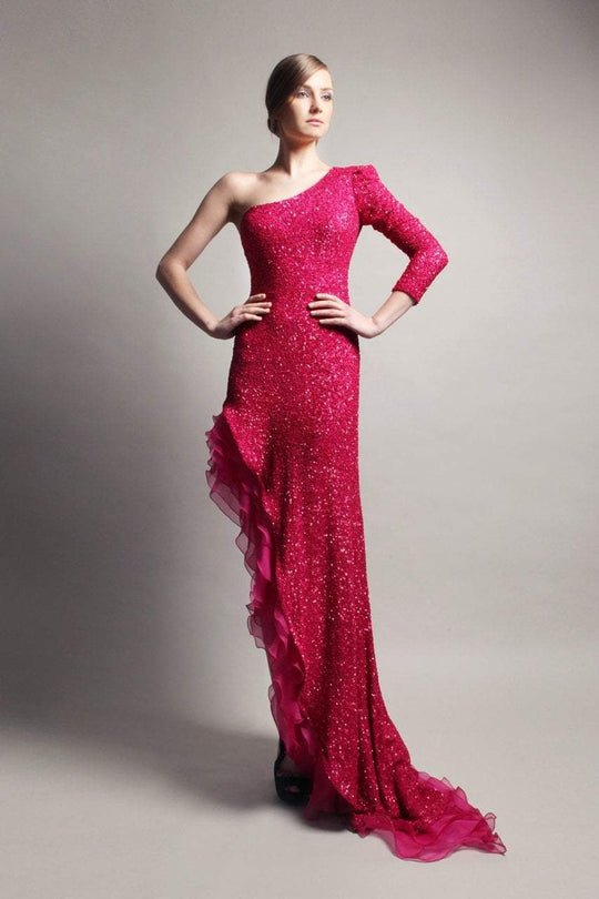 Beside Couture by Gemy - CPF13 3687 Bedazzled Sheath High Low Dress In Pink