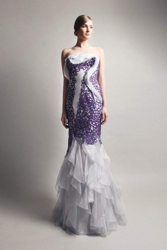 Beside Couture by Gemy - CPF13 3695 Embellished Ruffled Mermaid Dress In Gray and Purple
