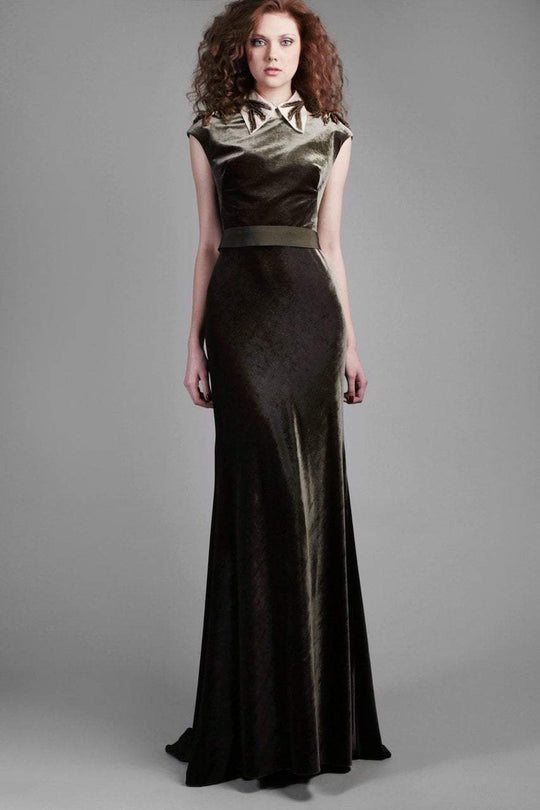 Beside Couture by Gemy - CPF14 3990 Epaulette Cap Sleeve Velvet Gown In Green