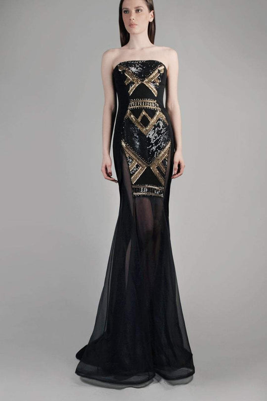 Beside Couture by Gemy - CPF14 4046 Strapless Geometric Illusion Gown In Black