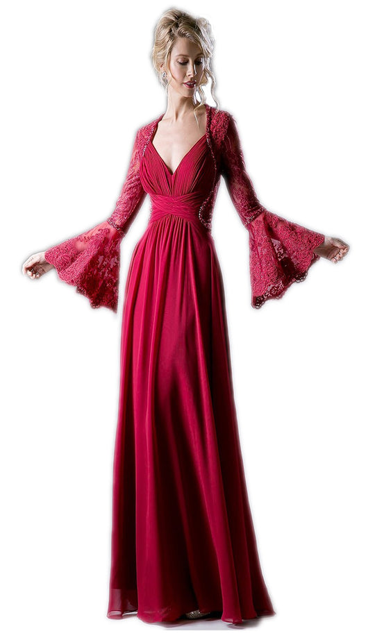 Embellished Lace Long Bell Sleeve A-line Dress