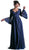 Cinderella Divine - Embellished Lace Long Bell Sleeve A-line Dress in Blue