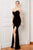 Cristallini - SKA477 Strapless Draped Velvet High Slit Gown In Black