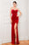 Cristallini - SKA477 Strapless Draped Velvet High Slit Gown In Red