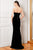 Cristallini - SKA477 Strapless Draped Velvet High Slit Gown In Black