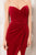 Cristallini - SKA477 Strapless Draped Velvet High Slit Gown In Red