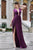Cristallini - SKA 834 Shirred Plunging V-Neck High Slit Gown In Purple