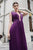 Cristallini - SKA 834 Shirred Plunging V-Neck High Slit Gown In Purple
