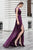 Cristallini - SKA 834 Shirred Plunging V-Neck High Slit Gown In Purple