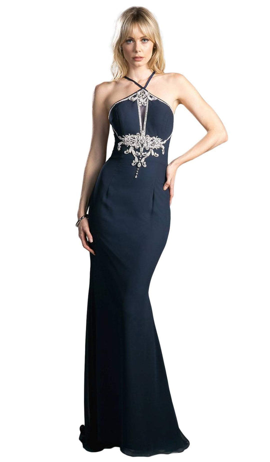 Cinderella Divine - Bedazzled Halter Neck Sheath Evening Dress
