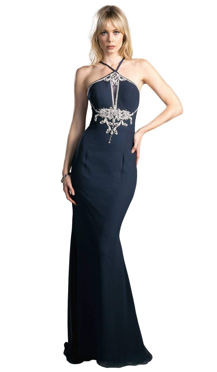 Bedazzled Halter Neck Sheath Evening Dress