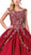 Dancing Queen - 1343 Cap Sleeve Gilt-Appliqued Overskirt Ballgown In Red