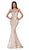 Cinderella Divine - Jeweled Floral Plunging Metallic Mermaid Gown CJ504  In Neutral