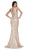 Cinderella Divine - CJ504 Plunging Floral Motif Metallic Mermaid Gown In Neutral