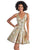 Clarisse - 3903 V-neck Metallic Brocade Pleated A-line Dress In Gold and Multi-Color