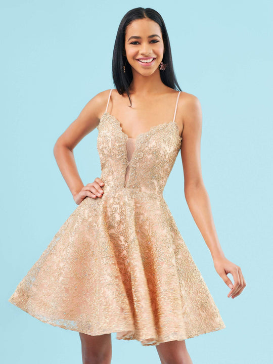 Clarisse - 3906 Laced Sweetheart Neckline Cocktail Dress In Gold and Pink