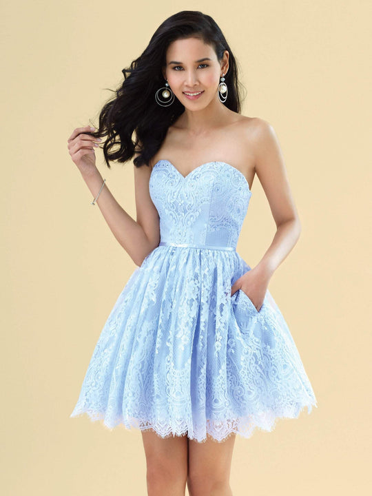 Clarisse - 3907 Eyelash Laced Sweetheart Cocktail Dress In Blue