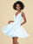 Clarisse - 3914 Embroidered Deep V-neck A-line Dress In Blue