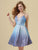 Clarisse - 3916 Metallic Plunging V-Neck Cocktail Dress In Blue and Gray
