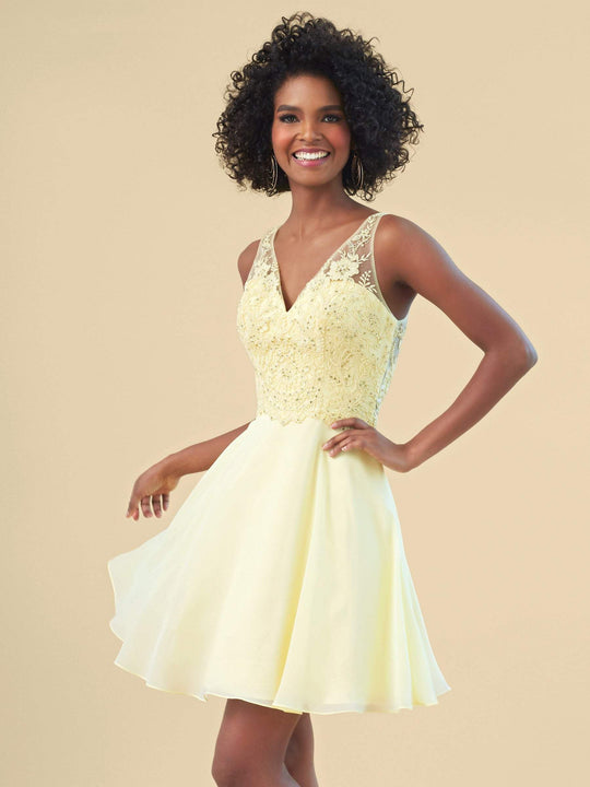 Clarisse - 3929 Embroidered Lace Bodice A-Line Dress In Yellow