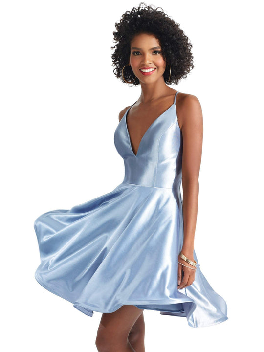 Clarisse - 3931 Lace Up Back A-Line Dress In Blue