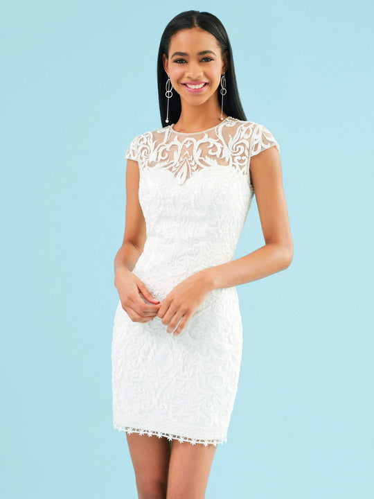 Clarisse - 3934 Embroidered Jewel Neck Sheath Dress In White