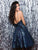 Clarisse - 3956 Deep V-neck Metallic Brocade A-line Dress In Blue