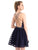 Clarisse - 3967 V-Neckline Criss-Cross Back Cocktail Dress In Blue and Black