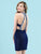 Clarisse - S3711 Embellished Back Sheath Cocktail Dress In Blue