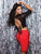 Clarisse - S3722 Laced Top Plain Skirt Two-Piece Dress In Black and Red