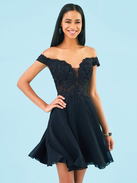Clarisse - S3774 Lace Applique Corset Bodice Cocktail Dress In Black