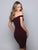Clarisse - S3788 Shimmer Knit Deep Off-Shoulder Sheath Dress In Red