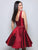 Clarisse - S7019 Glossy Mikado Sleeveless V Neck Cocktail Dress In Red