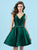 Clarisse - S7019 Glossy Mikado Sleeveless V Neck Cocktail Dress In Green