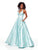 Clarisse - 3767 Plunging Halter V-neck Brocade A-line Dress In Green