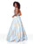 Clarisse - 3703 Deep V-neck Brocade A-line Dress In Blue/Gold