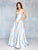 Clarisse - 3703 Deep V-neck Brocade A-line Dress In Blue/Gold