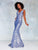 Clarisse - 3713 Plunging V-Neck Glitter Knit Mermaid Gown In Blue