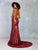 Clarisse - 3721 Sequined Plunging Halter Backless Gown In Red And Nude